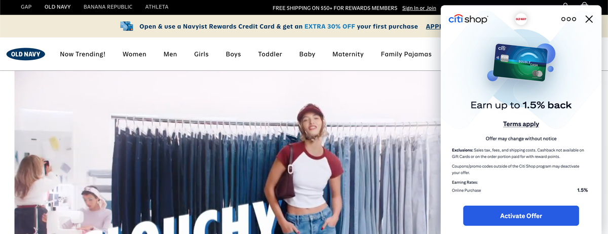 Old Navy Citi Shop Offer