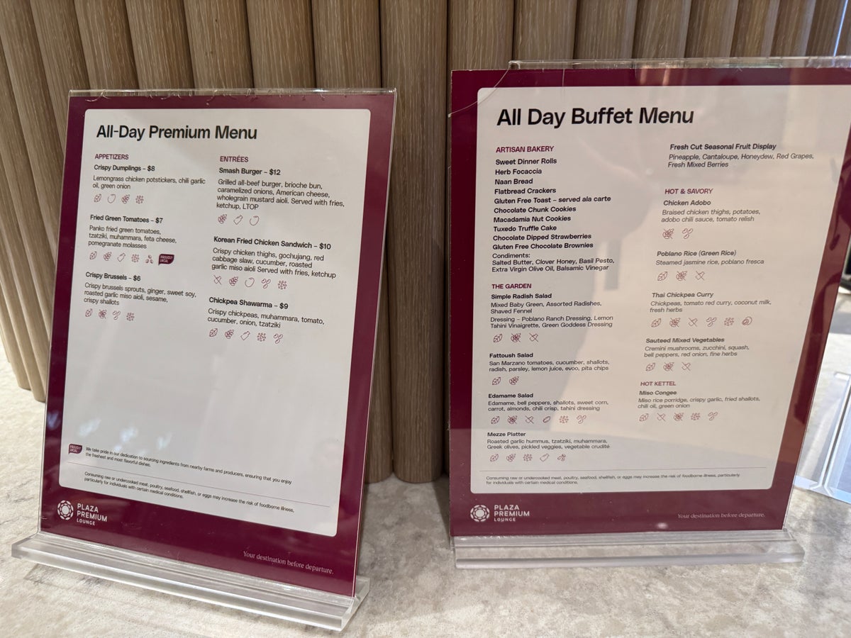 Plaza Premium Lounge DFW food menu