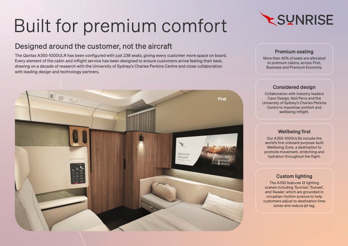 Qantas Project Sunrise comfort information Qantas Project Sunrise comfort information