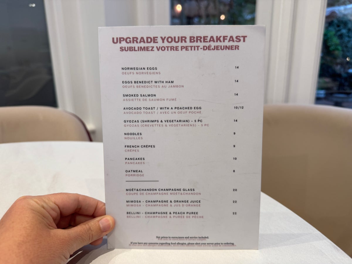 Renaissance Paris Nobel Tour Eiffel Hotel breakfast menu upgrades