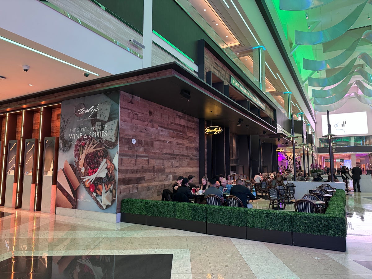 Resorts World Las Vegas Wallys wine bar exterior with patio seating