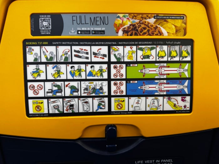 Ryanair Boeing 737 800 seat back info