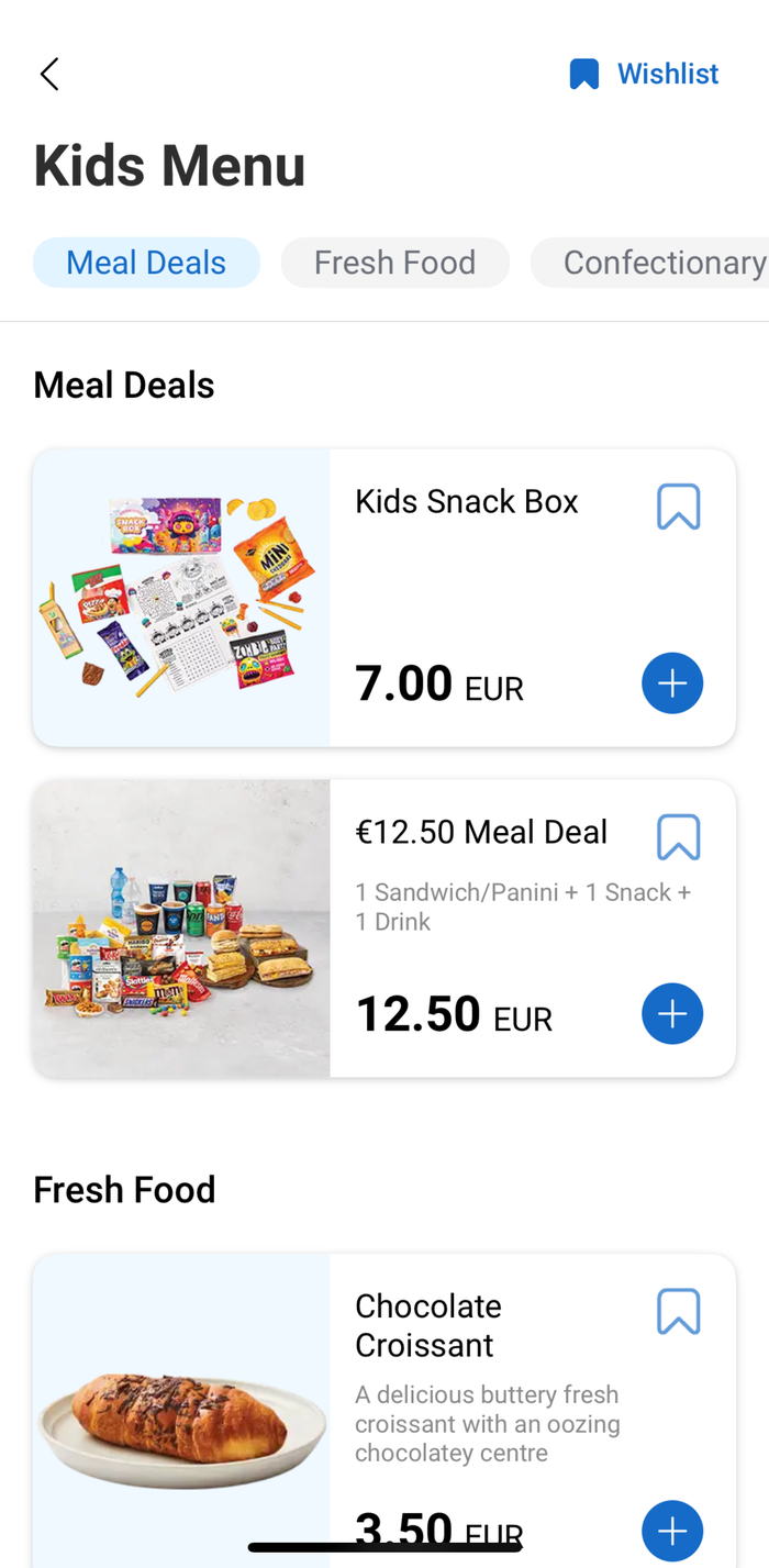 Ryanair app kids menu