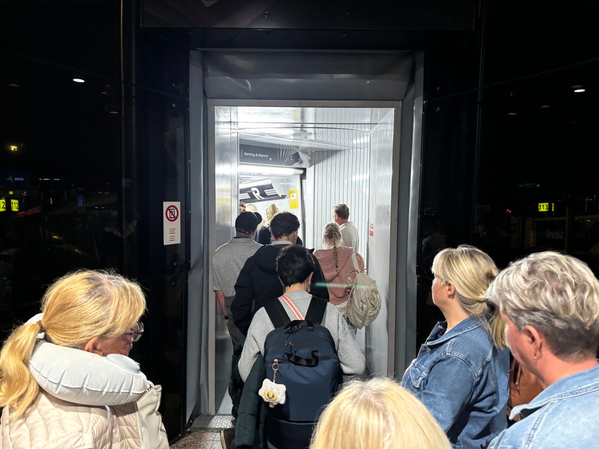 Ryanair boarding BCN line in jet bridge Ryanair boarding BCN line in jet bridge