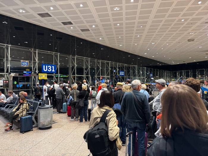 Ryanair boarding Line Terminal 2 Barcelona BCN