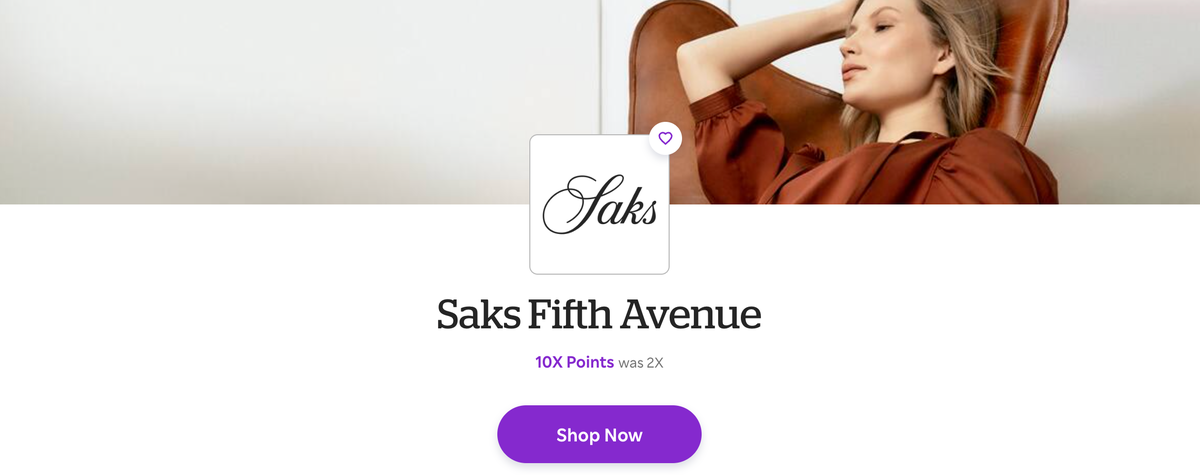 Saks 10x Rakuten offer