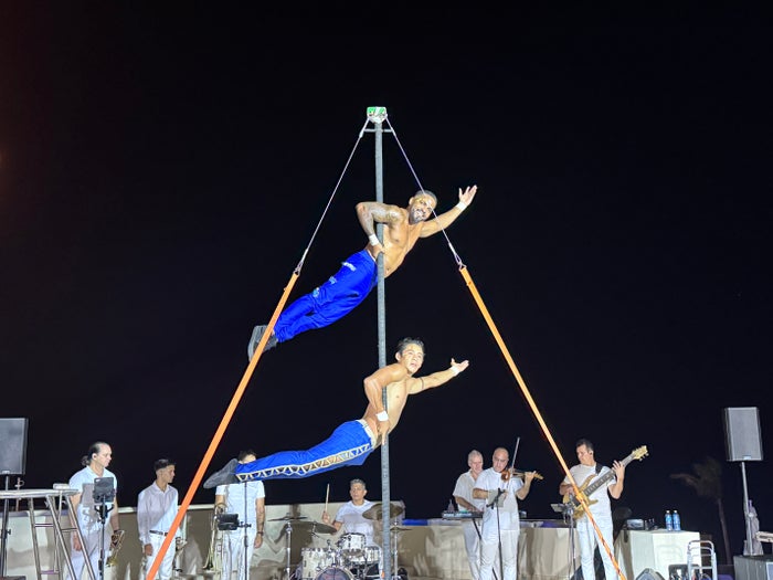 Secrets Mirabel Cancun Acrobat Performers Beach Show