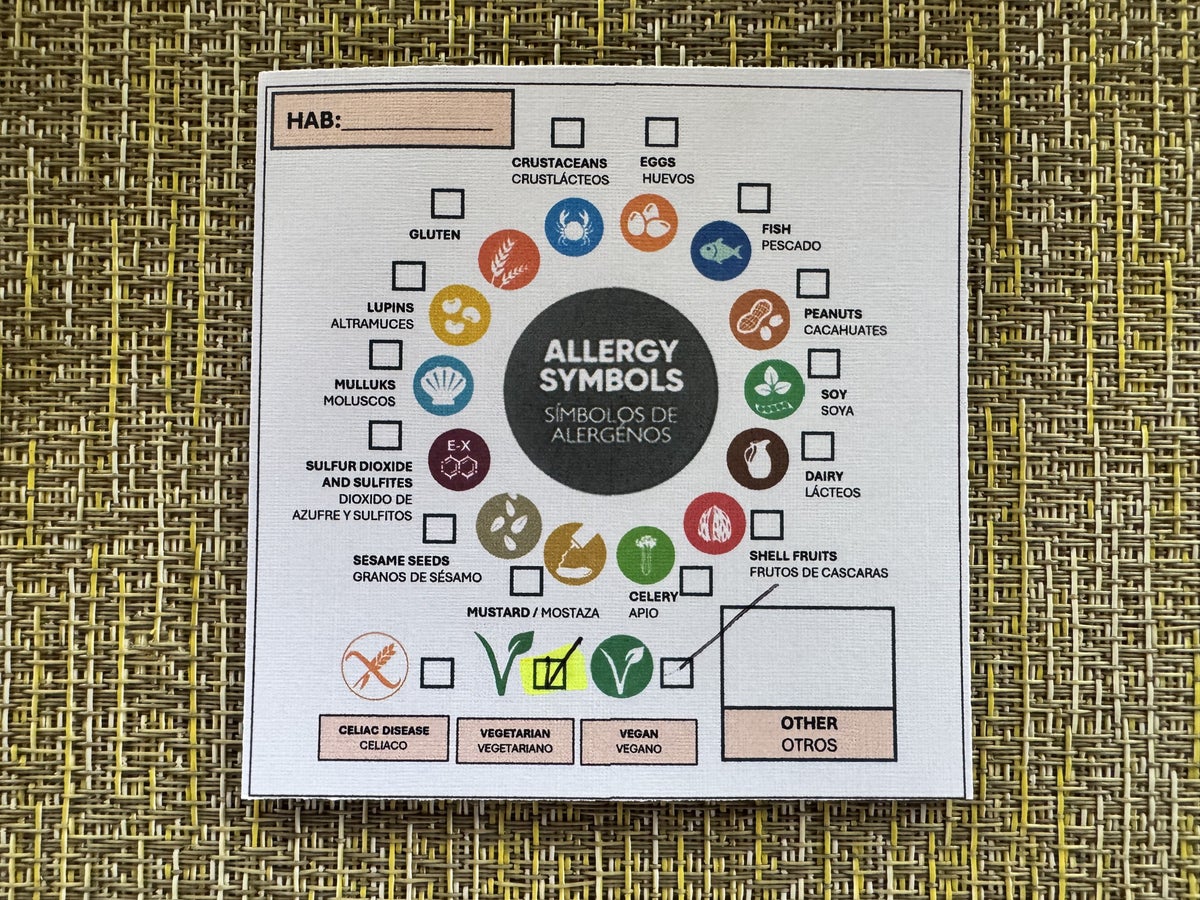 Secrets Royal Beach Punta Cana Allergy Symbols Card