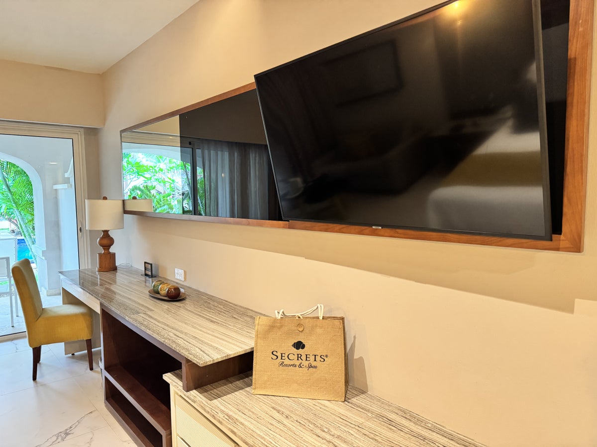Secrets Royal Beach Punta Cana Preferred Club Junior Suite Swim Up TV and Desk