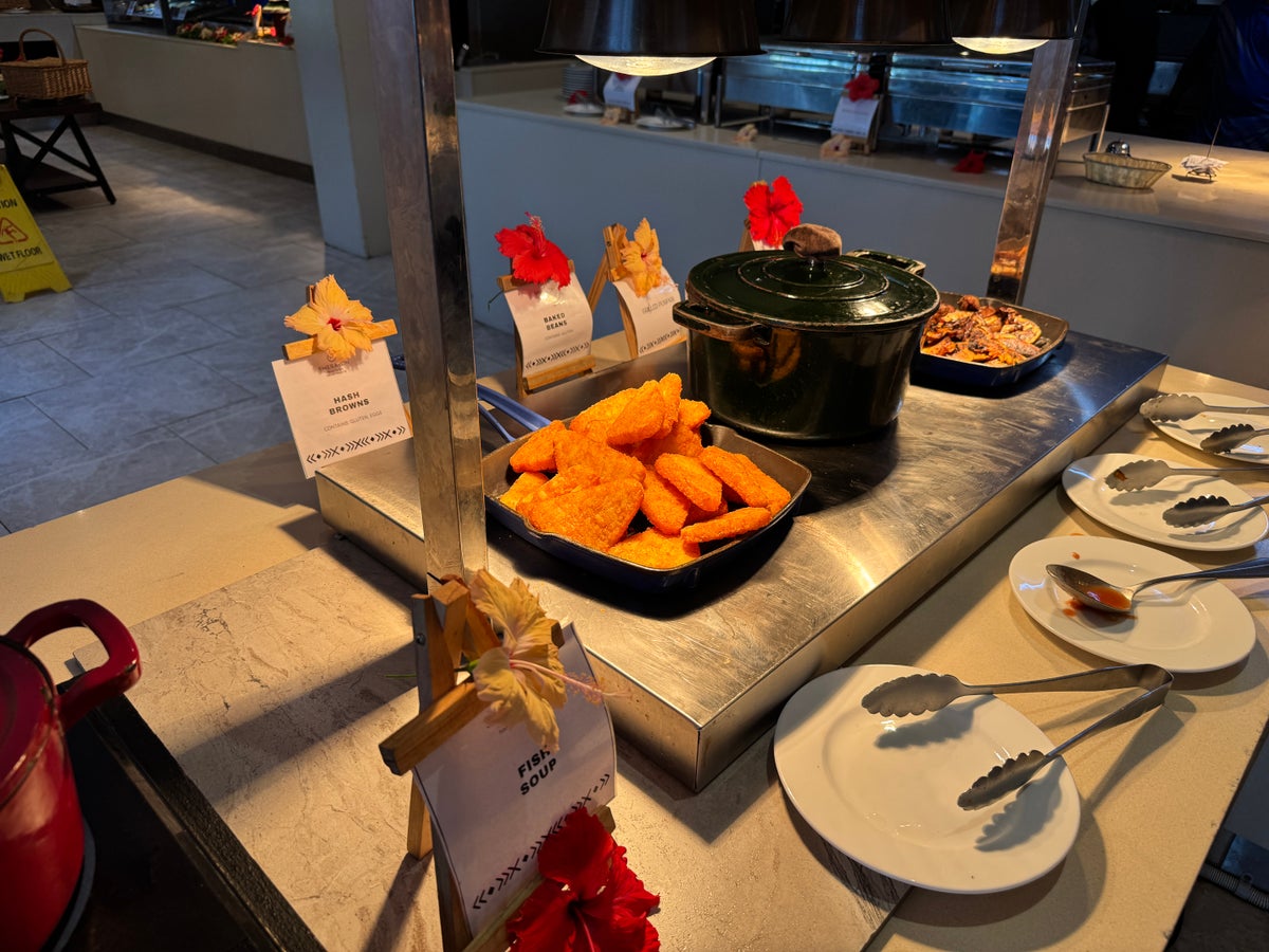 Sheraton Tokoriki Island Breakfast buffet with hash browns baked beans hot dishes