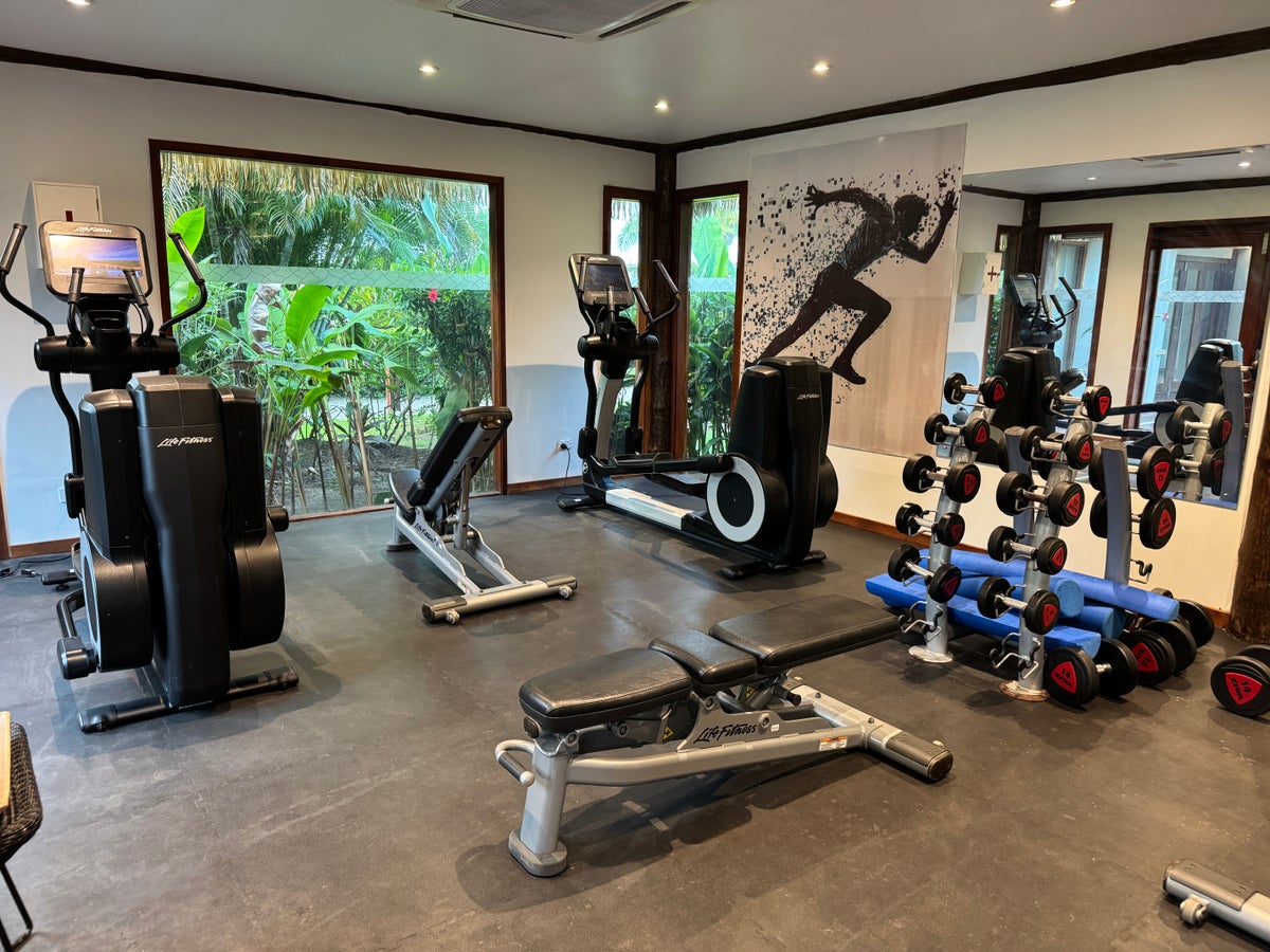 Sheraton Tokoriki Island Fitness center with cardio machines dumbbell rack