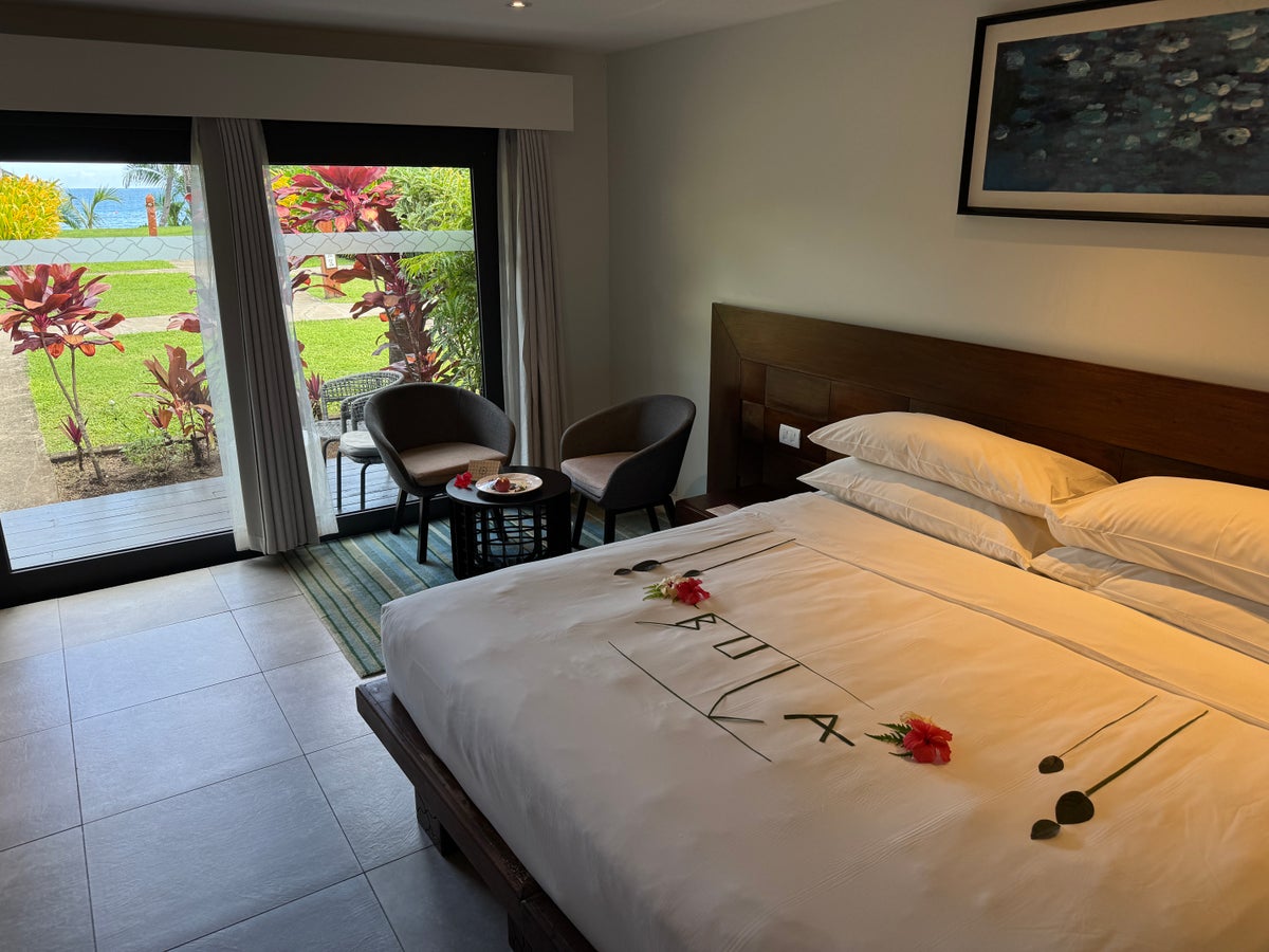 Sheraton Tokoriki Island Ocean view room with king bed seating area garden patio