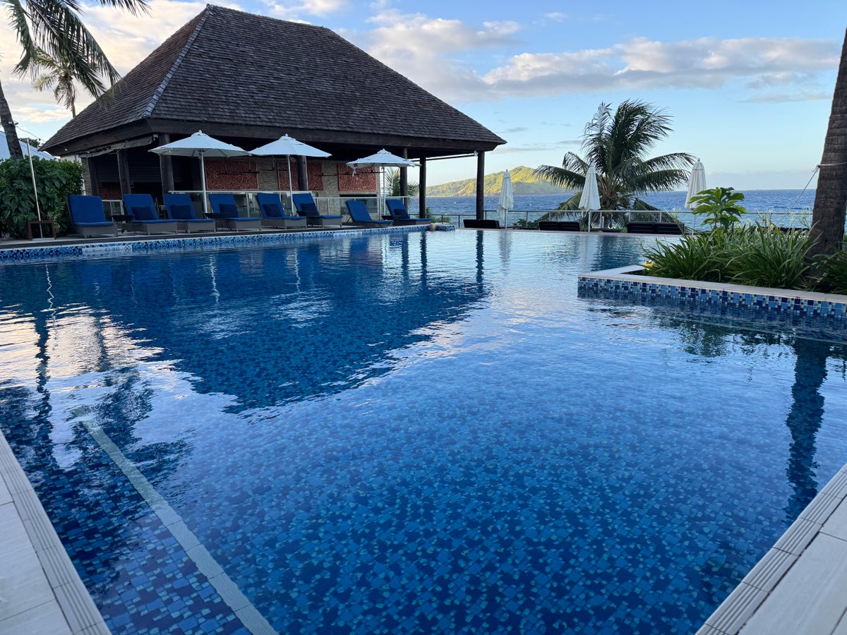 Sheraton Tokoriki Island Pool with pool bar pavilion island view in background