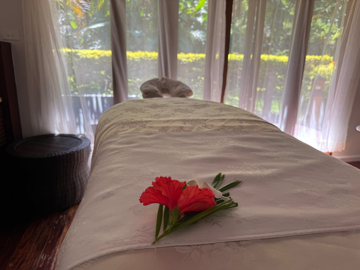 Sheraton Tokoriki Island Spa treatment room with massage table garden view