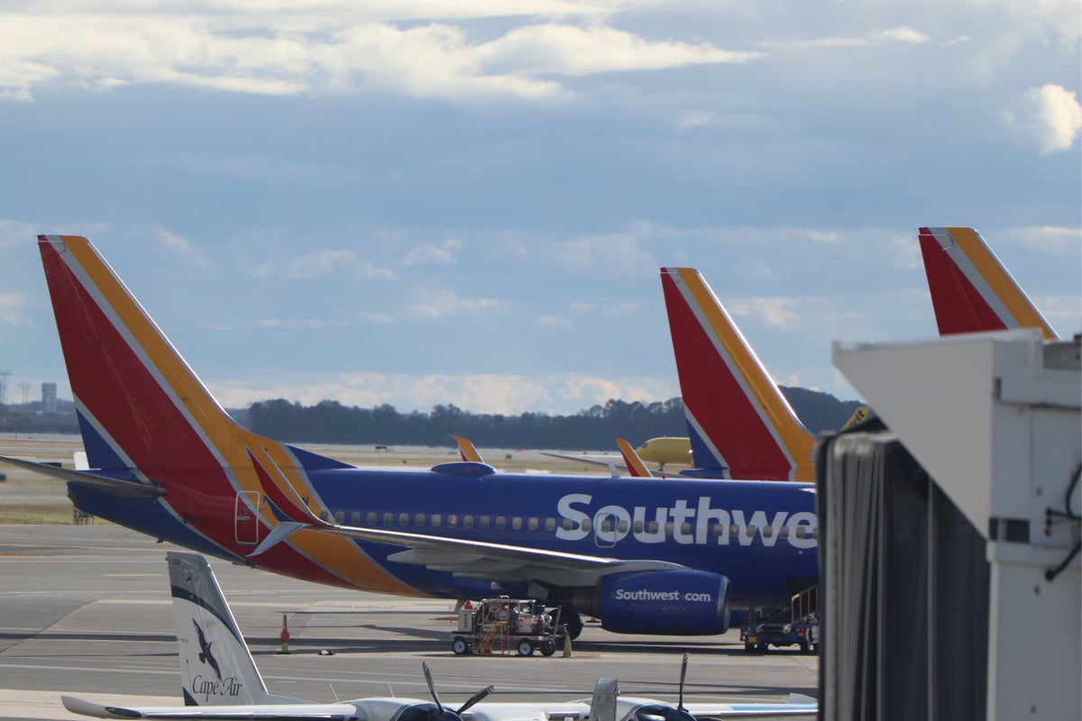Southwest Airlines plane tails at gates BOS