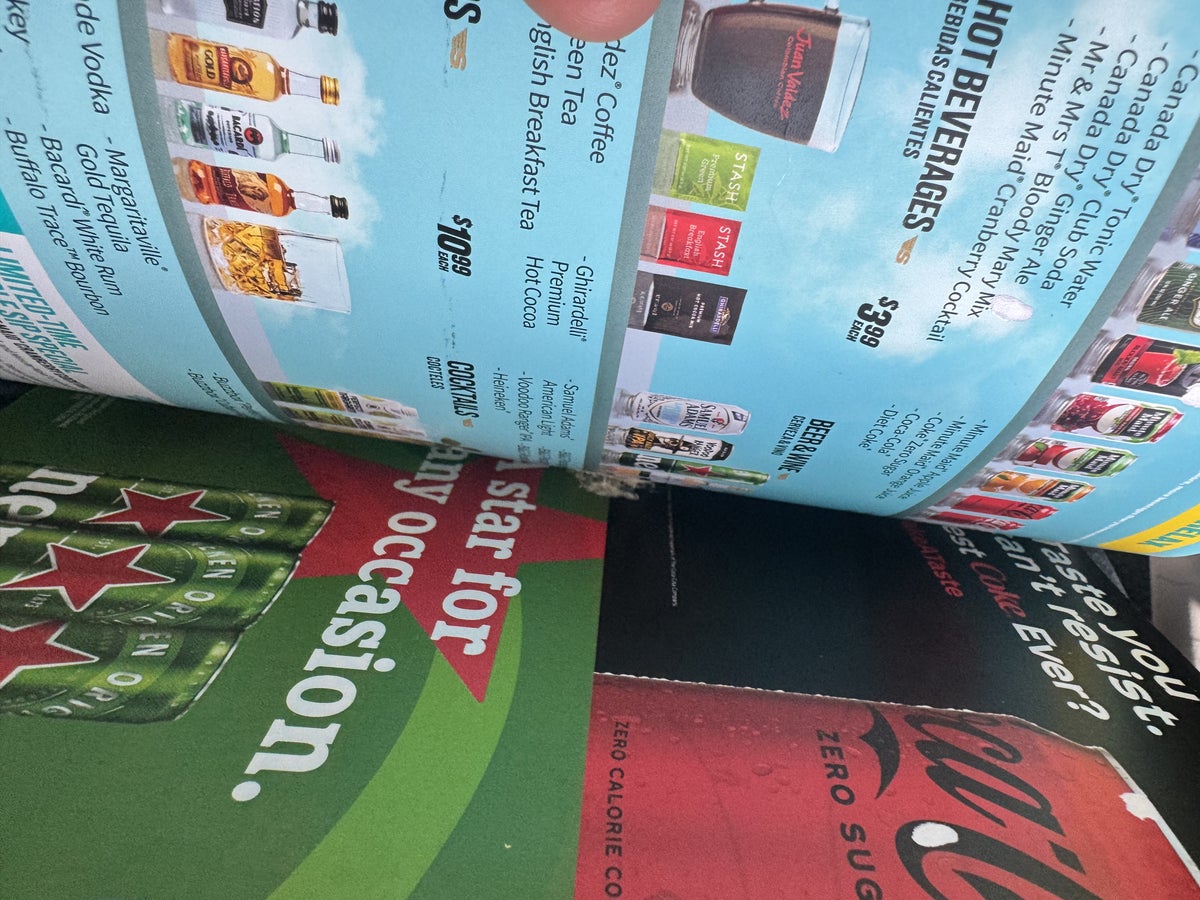 Spirit Airlines A321 Premium Economy Drink Menu Gum