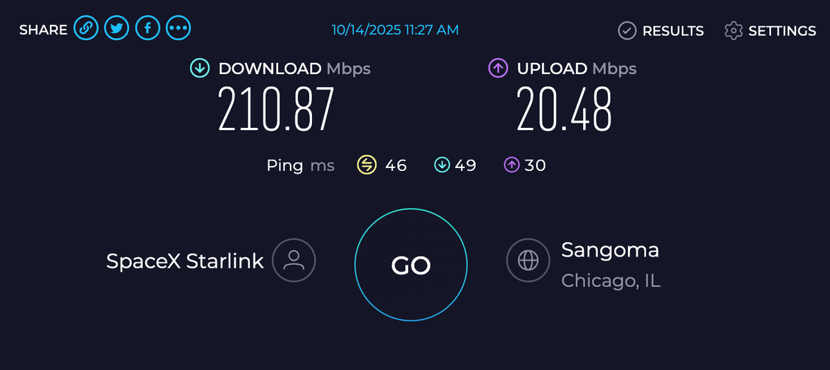 United Starlink Speed Test Computer