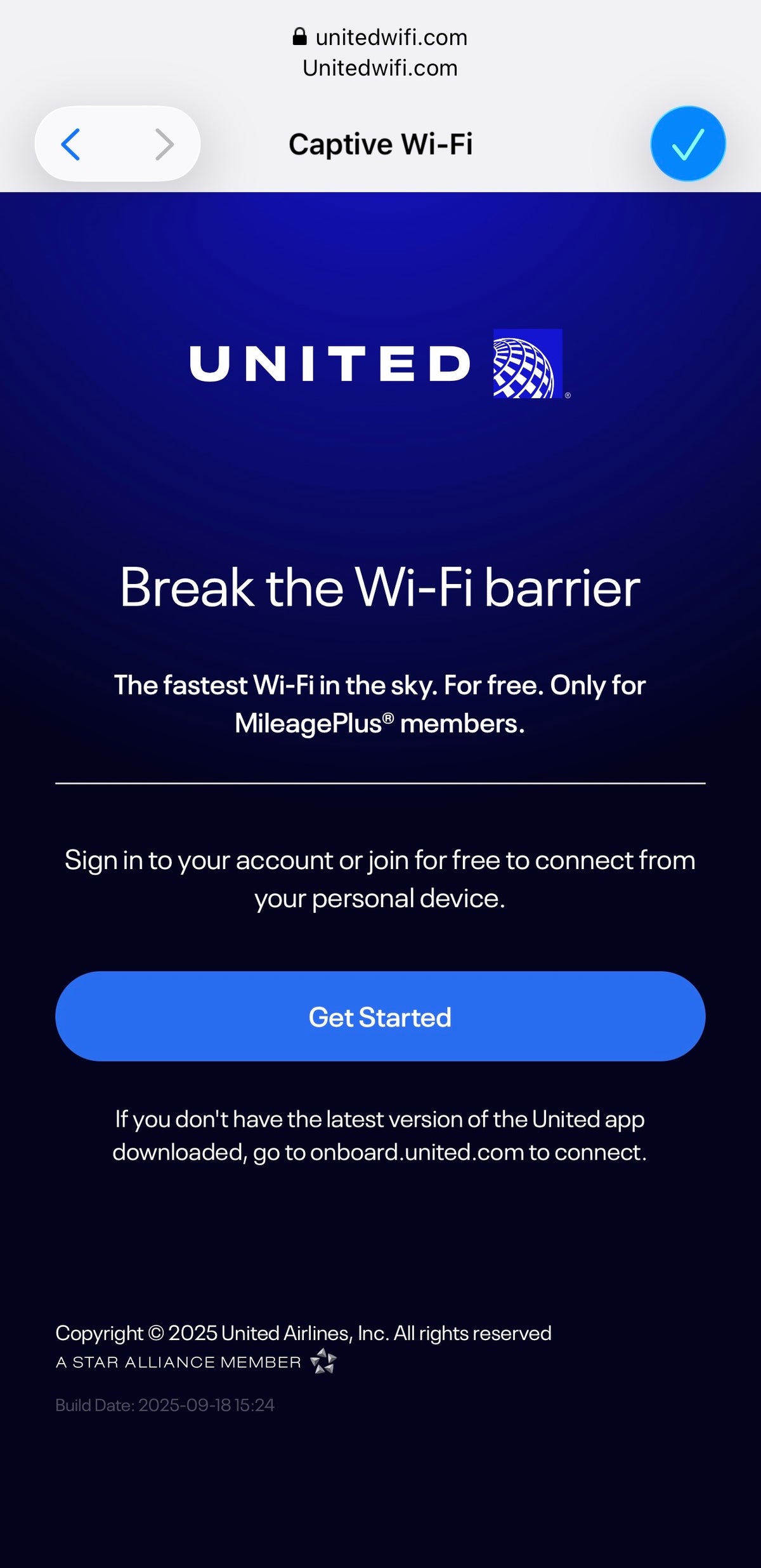 United Starlink Start Page on iPhone