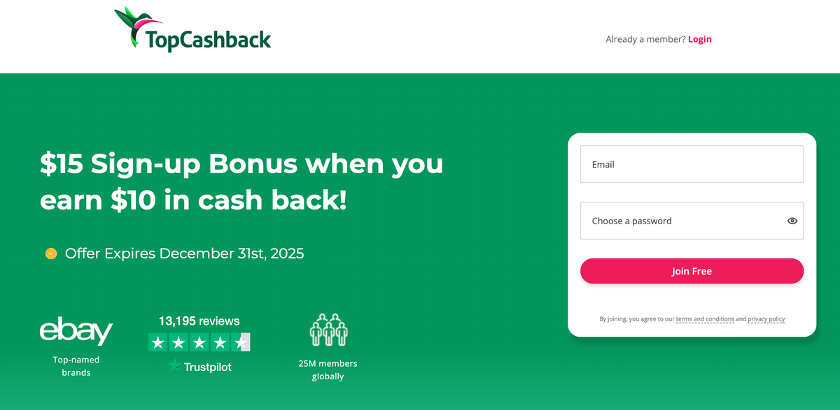 Upgraded Points Top CashBack $15 sign up bonus