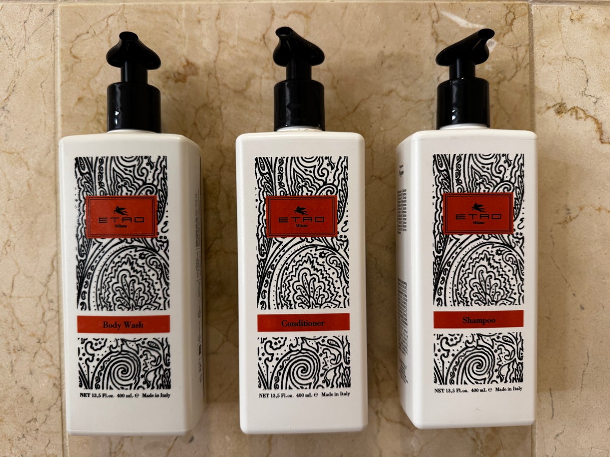 Venetian Las Vegas Remodeled Luxury King Suite bathroom pump bottles