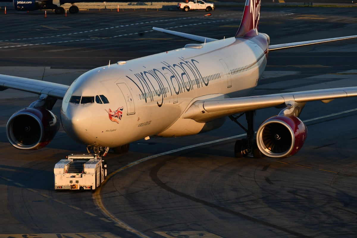 Virgin Atlantic A330 300 pushback JFK sunset