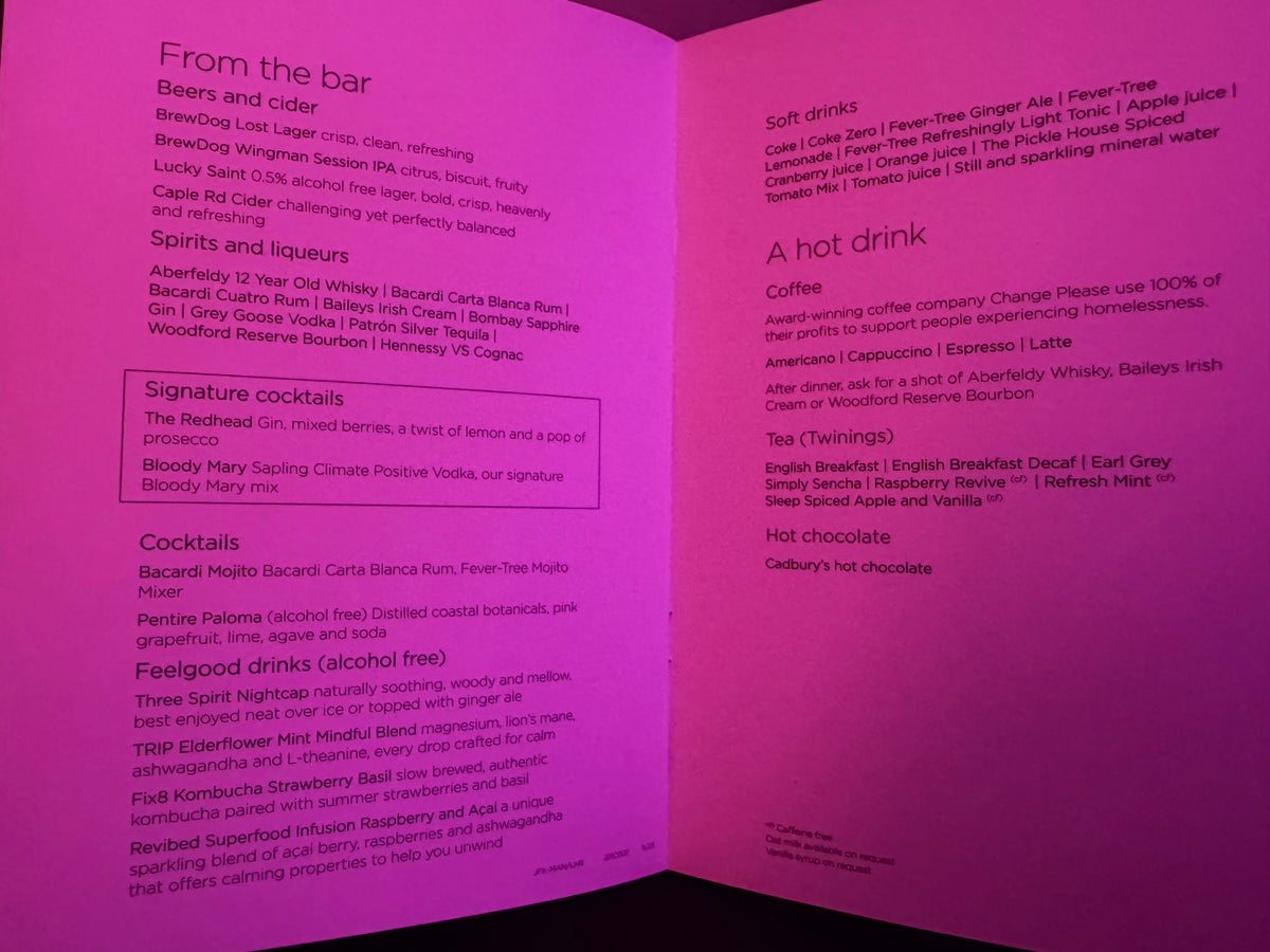 Virgin Atlantic A350 1000 Upper Class drinks