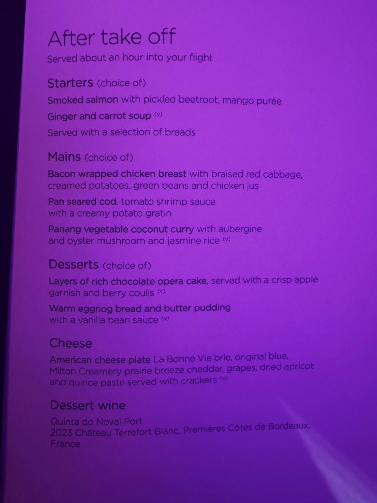 Virgin Atlantic A350 1000 Upper Class menu Virgin Atlantic A350 1000 Upper Class menu