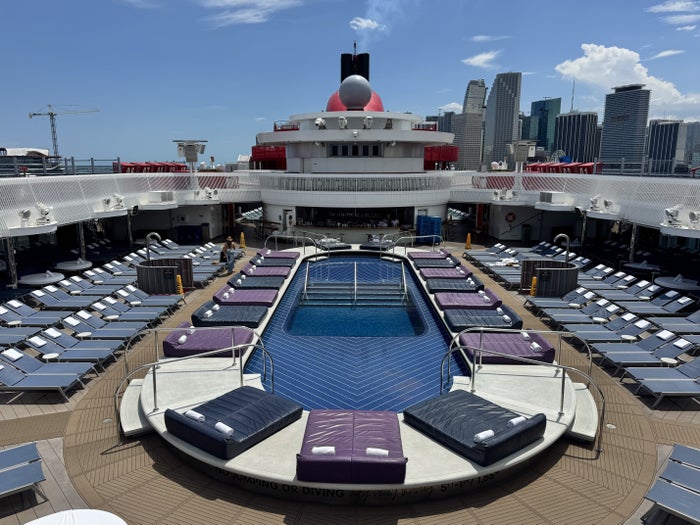 Virgin Voyages Scarlet Lady cruise ship Pool Deck Miami View Virgin Voyages Scarlet Lady cruise ship Pool Deck Miami View