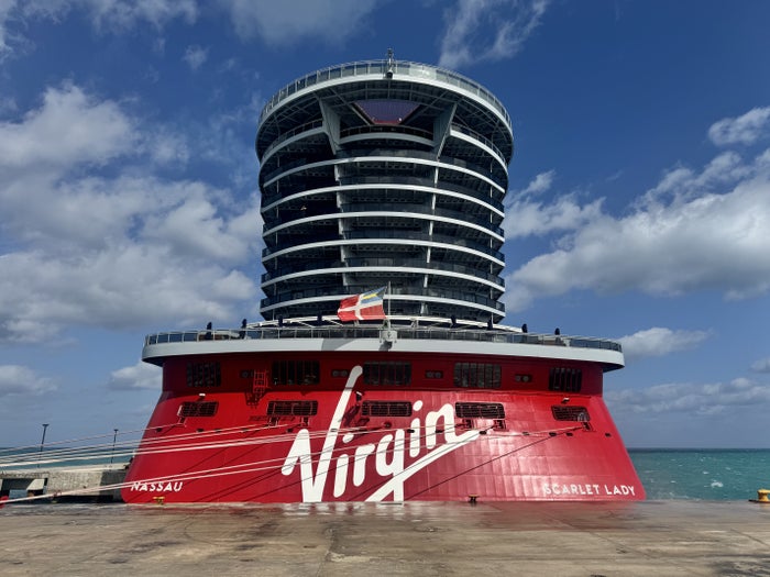 Virgin Voyages Scarlet Lady cruise ship Scarlet Lady Bow View Virgin Voyages Scarlet Lady cruise ship Scarlet Lady Bow View
