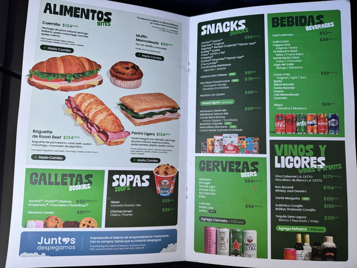 Viva Aerobus A320 Menu Snacks