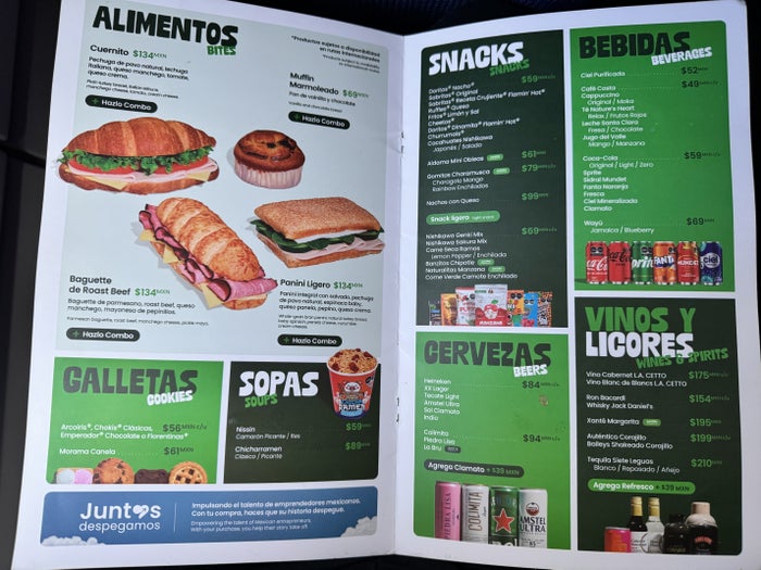 Viva Aerobus A320 Menu Snacks