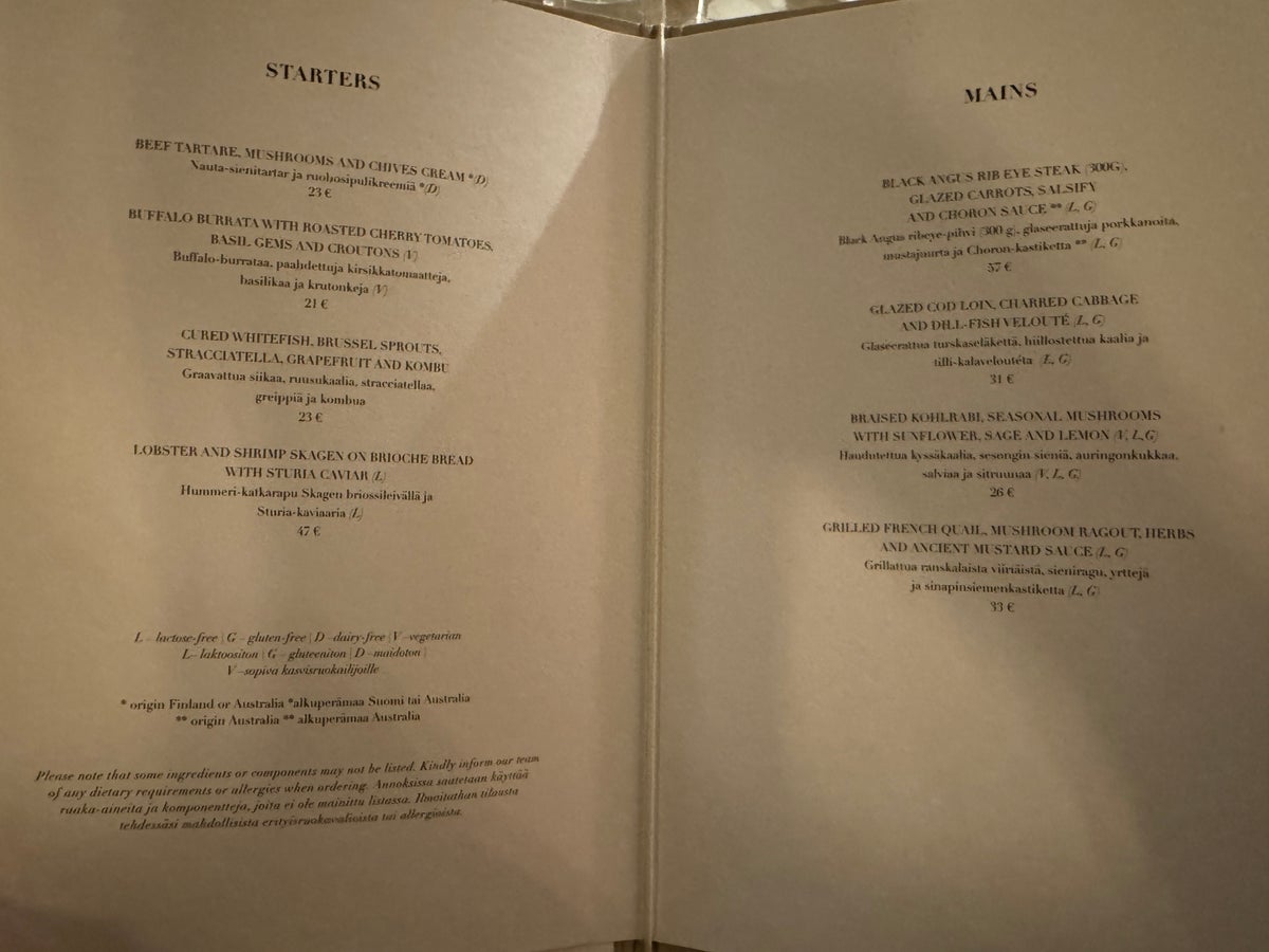 Waldorf Astoria Helsinki Lilja Terrace menu