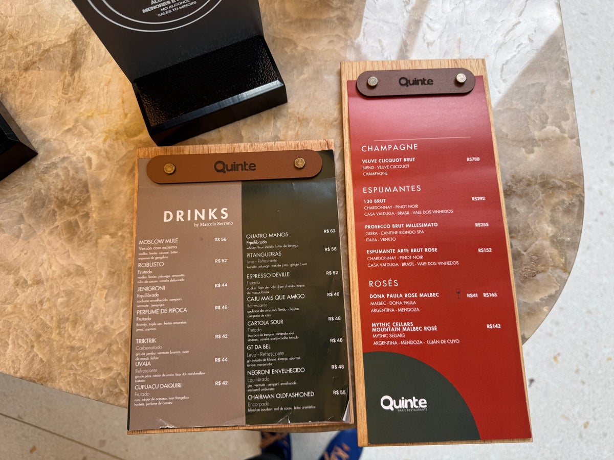 Westin Sao Paulo Marriott bar menu