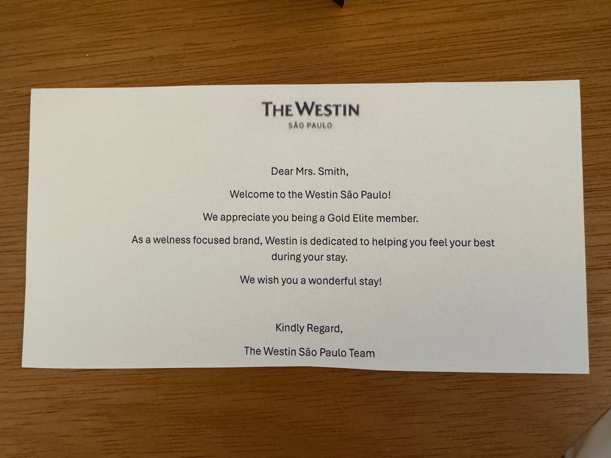 Westin Sao Paulo Marriott welcome note