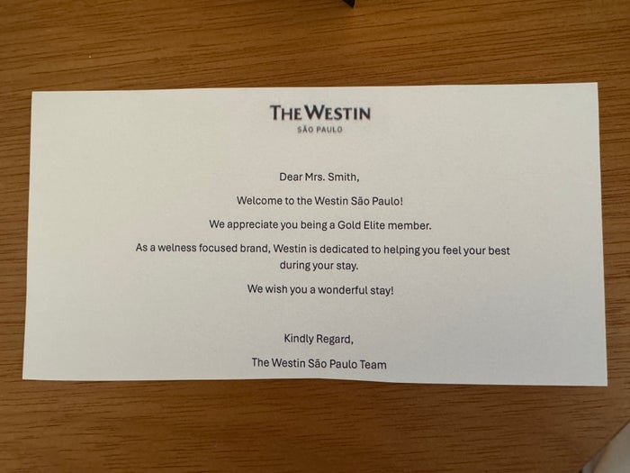 Westin Sao Paulo Marriott welcome note Westin Sao Paulo Marriott welcome note