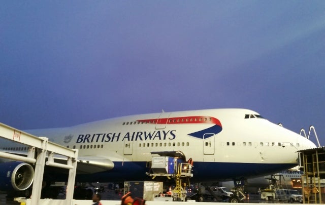 British Airways plane at night