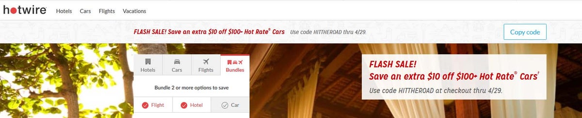 Hotwire Promo Code on Home Page