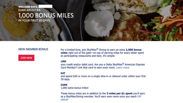 Delta SkyMiles Dining Program delta skymiles dining new member bonus