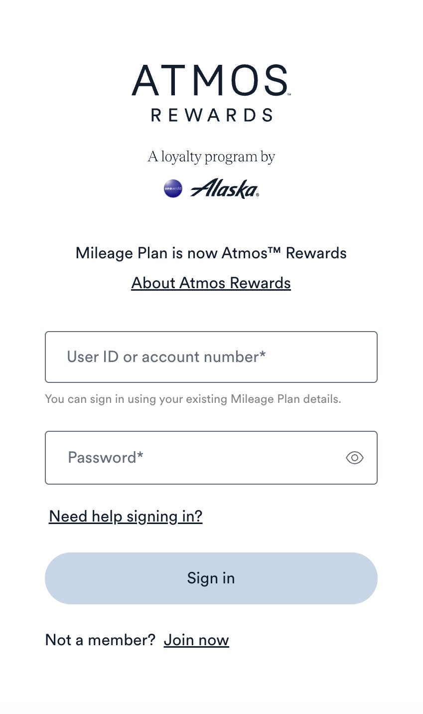 Alaska Airlines Atmos Rewards login