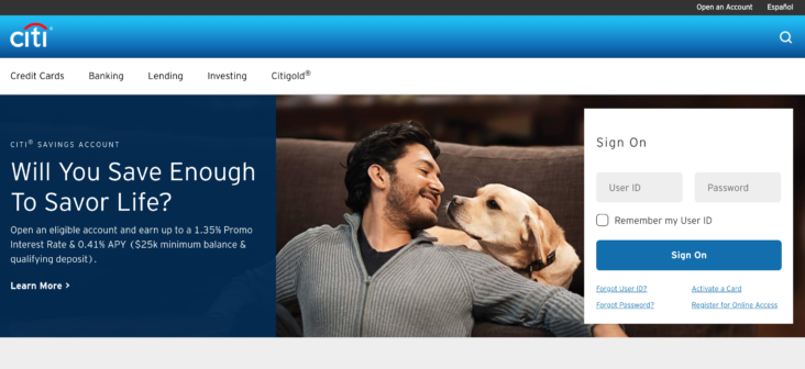 Citibank Portal Landing Page