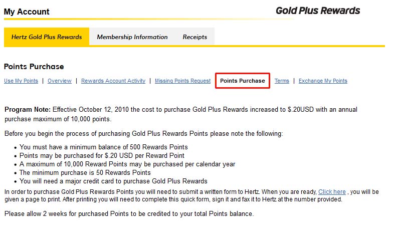 How To Purchase Hertz Gold Plus Rewards points