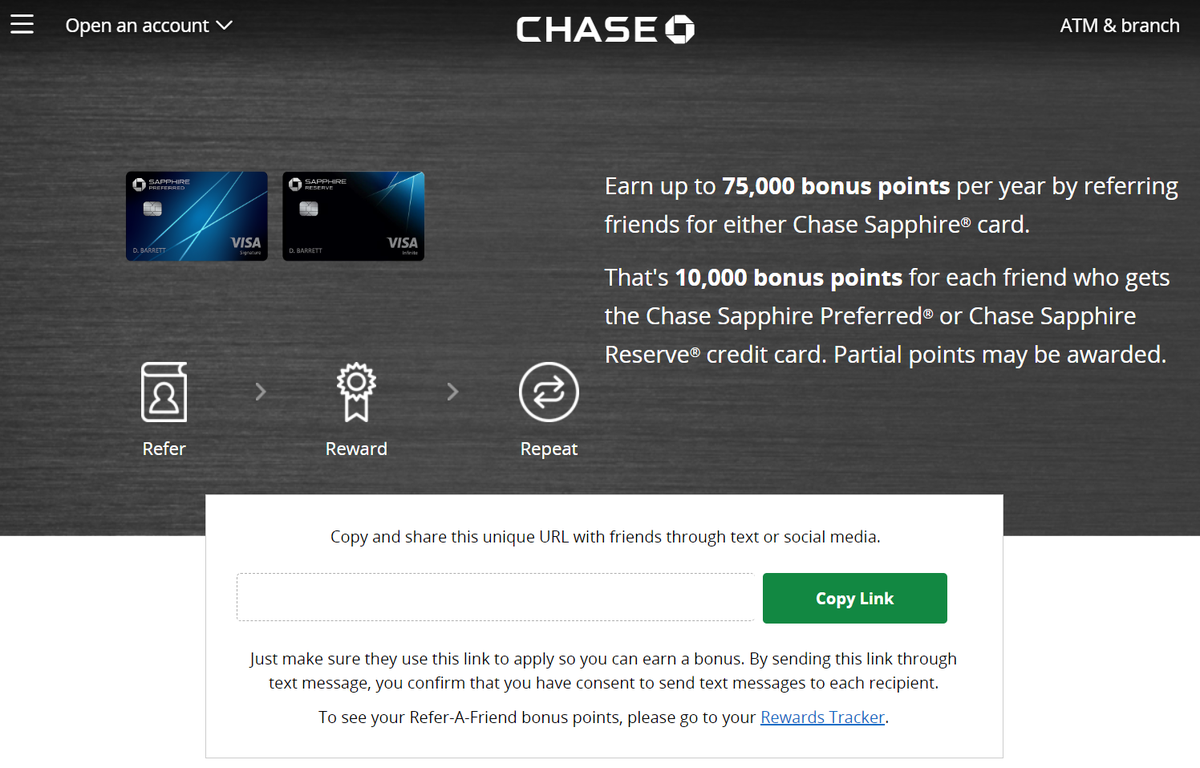 Refer A Friend offer – Referral Page – Chase