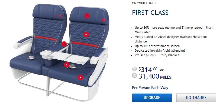 Delta upgrade with miles