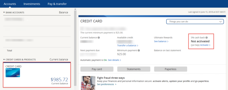 Chase Freedom Flex dashboard