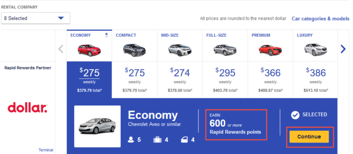 Renting a car through Southwest