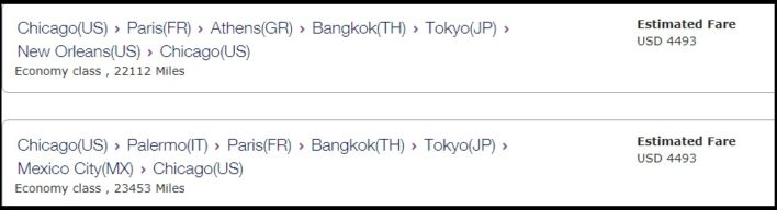 Sample RTW ticket itinerary