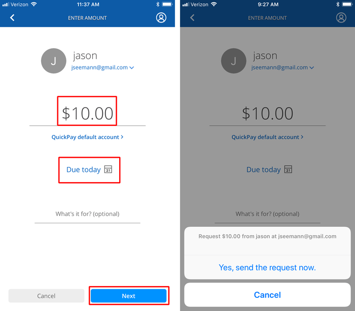Chase QuickPay Request Money on mobile