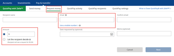 Chase QuickPay Requesting Money
