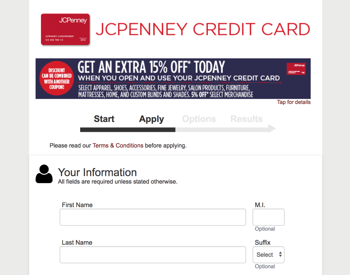 JCPenney Online Credit Card Application