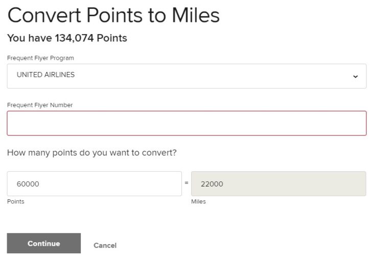 Marriott Rewards Airline Transfer Example